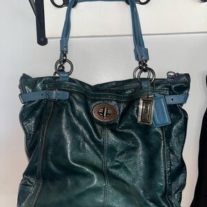 Coach Blue-Green Leather Shoulder Bag